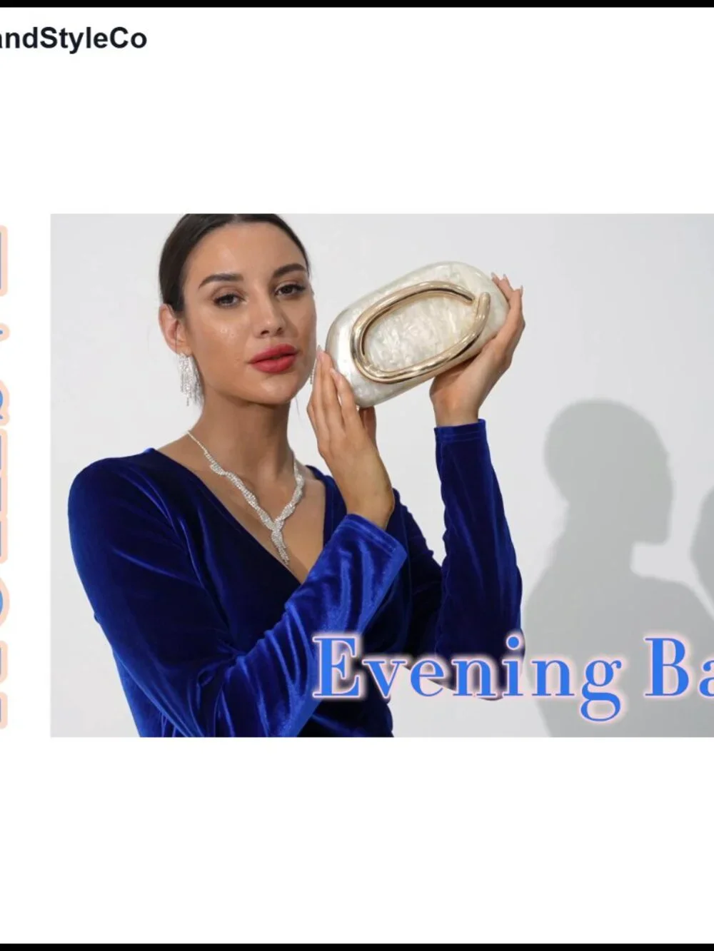 Acrylic PU Leather Clutch Evening Bag with Metal Chain for Wedding Party Prom